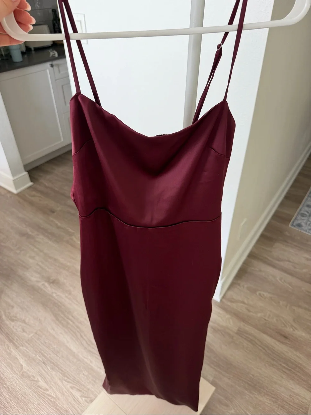 RIHOAS Burgundy Satin Maxi Slip Dress with Spaghetti Straps - Picture 2 of 3